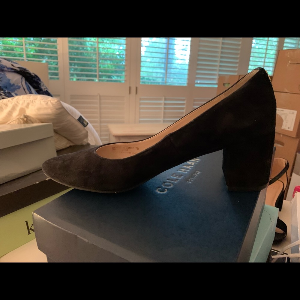 Black suede pumps